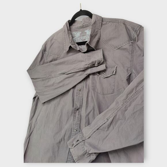 Mens Aeropostale Gray Long Sleeve Button Up Shirt Eagle Pearl Snaps Size XXL - Picture 2 of 7